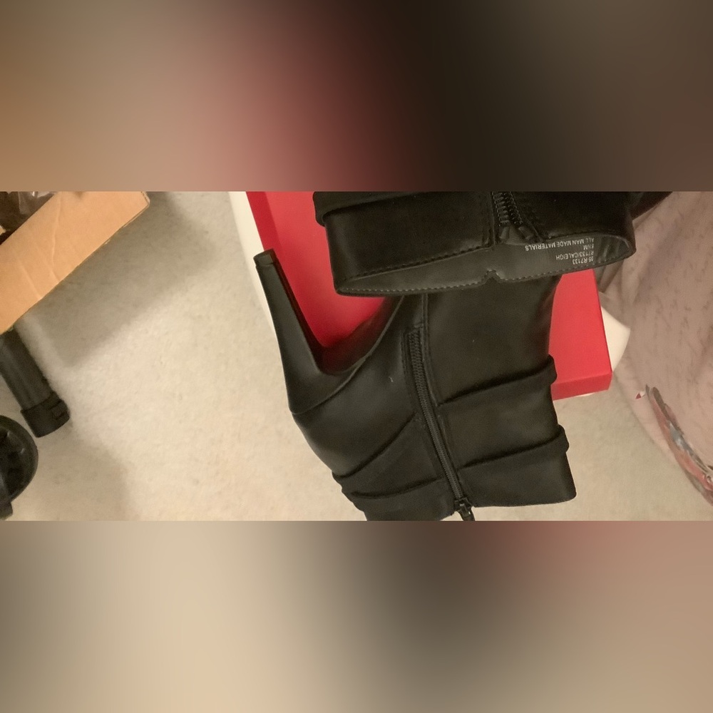 Black ankle strap heel boot